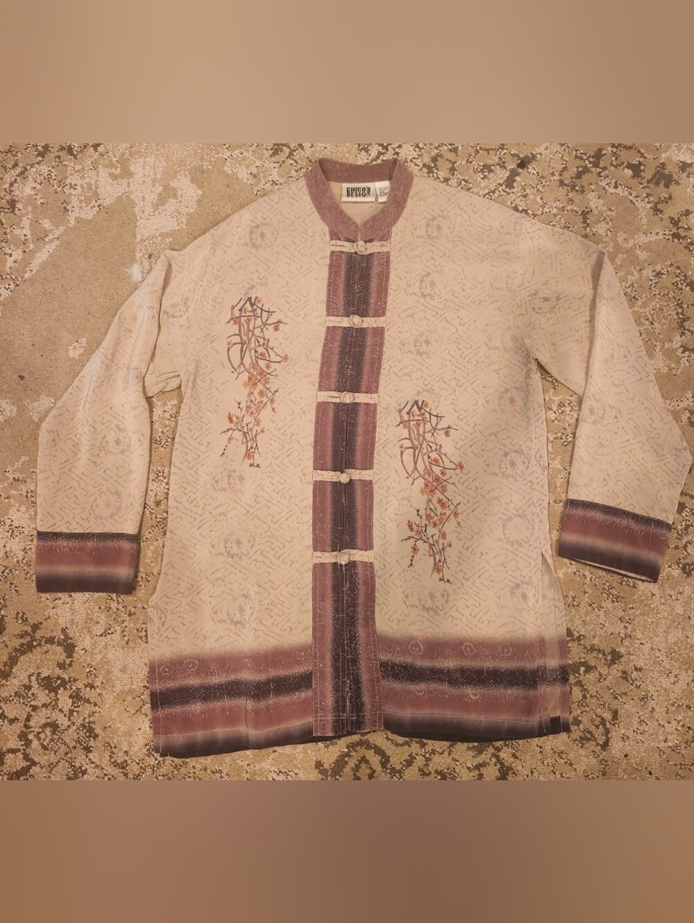 Vintage Chico's Design 100% Silk Oriental Style Blouse Size XS